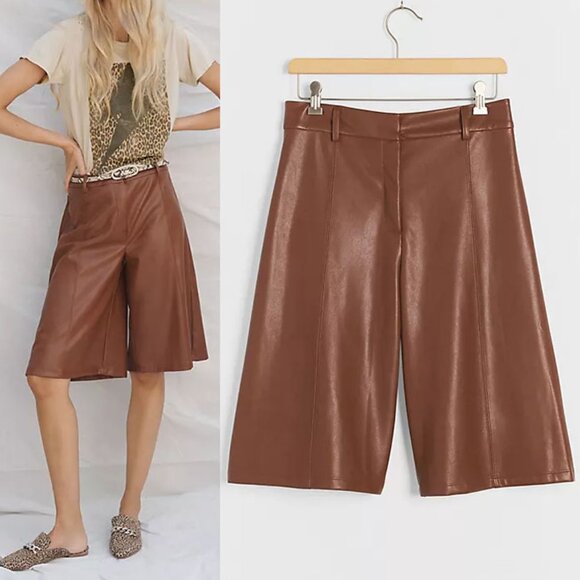 Anthropologie Pants - NEW Anthropologie Davina Faux Leather Culottes Pants Plus 14P Cognac Brown $128